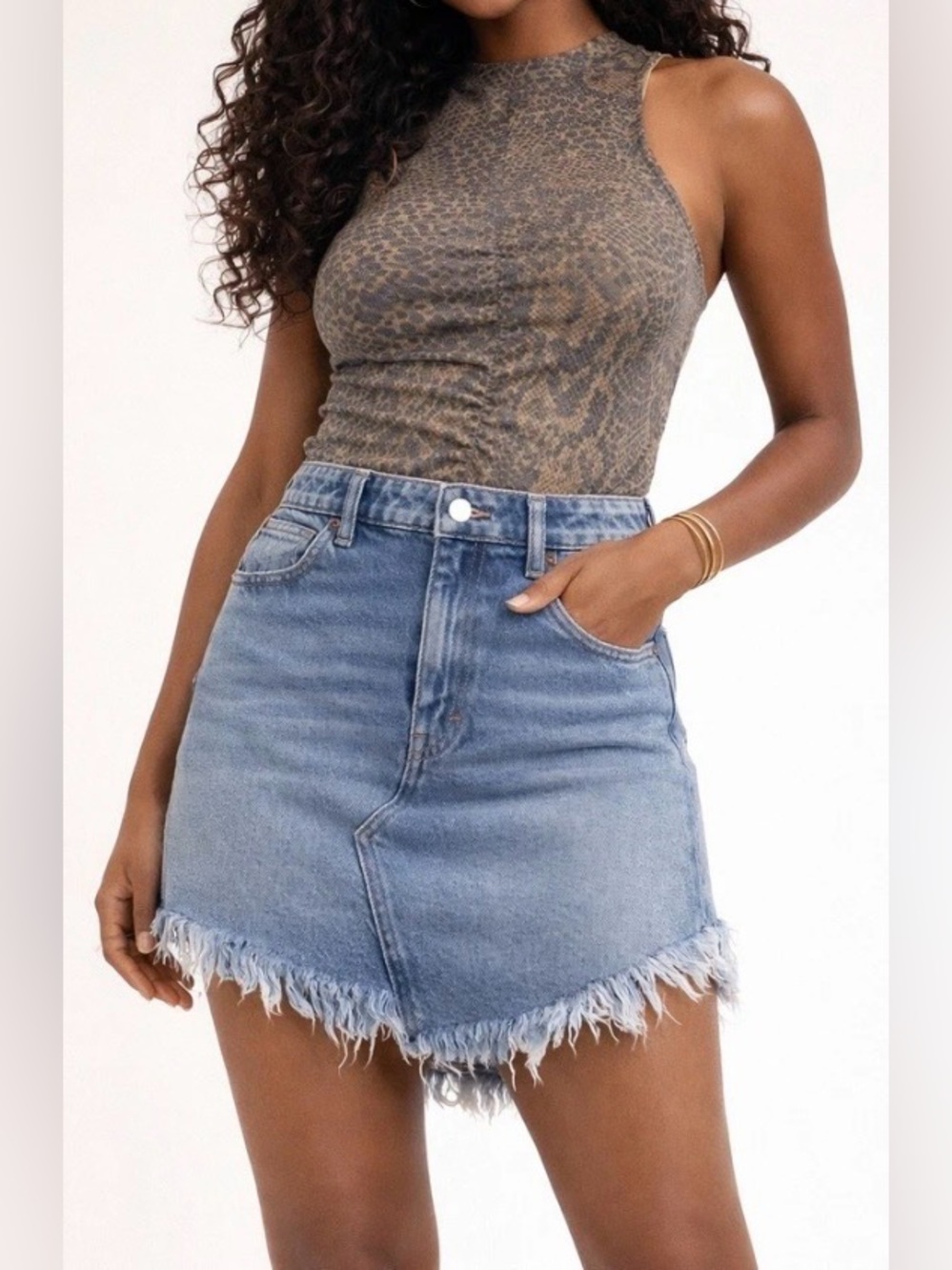 We The Free Bailey Asymmetric Frayed Hem Denim Mini Skirt Blue Womens 29